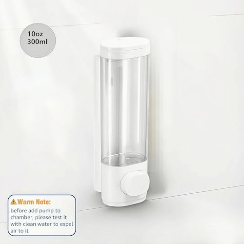 10oz/300ml Single Manual Wall Mounted Soap Dispenser, White | Bathroom Shampoo and Conditioner Dispenser, Clear Plastic Refillable Liquid Lotion Pump Dispenser and Organizer - color: White