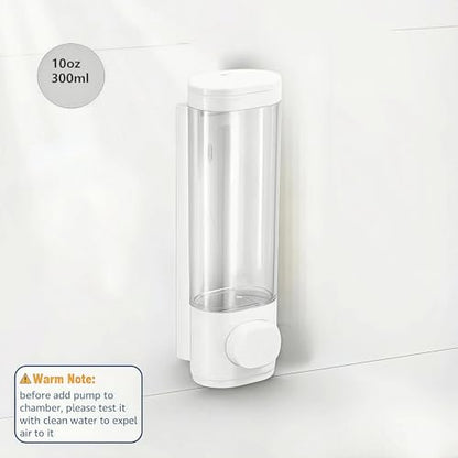 10oz/300ml Single Manual Wall Mounted Soap Dispenser, White | Bathroom Shampoo and Conditioner Dispenser, Clear Plastic Refillable Liquid Lotion Pump Dispenser and Organizer - color: White
