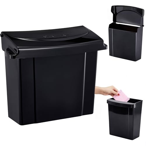 Alpine Sanitary Napkin Receptacle - Feminine Hygiene Disposal Container, Wall Mounted Trash Can with Odor Control Seal & Installation Hardware (Black) - color: Black