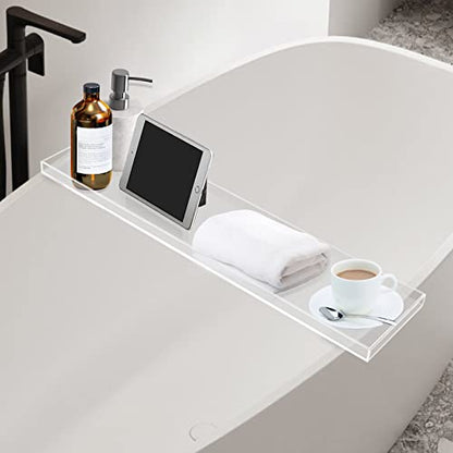 Bathtub Tray Caddy Acrylic Bath Tray, Wine Glass Book Holder Bath Tub Table Caddy, Clear Acrylic Shower Caddy for Home Organizer Shelf Luxury Most Baths