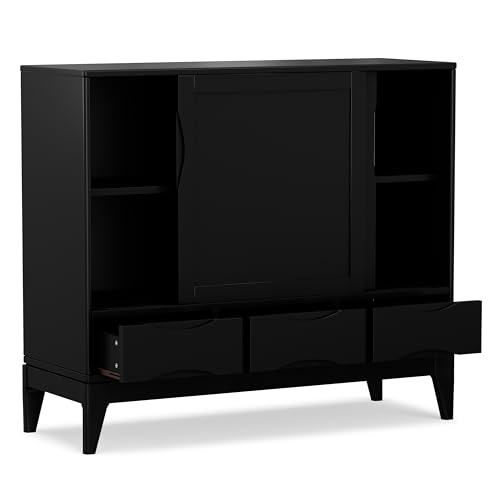SIMPLIHOME Lev 39" Wide Solid Wood Storage Cabinet in Smoky Brown - color: Black, size: 48 inch