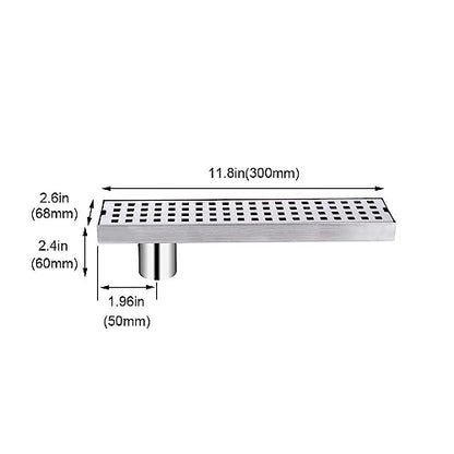 11.8" Linear Shower Drain,Rectangle Shower Floor Drain with Grate Offset Side Outlet Stainless Steel Brushed Finish