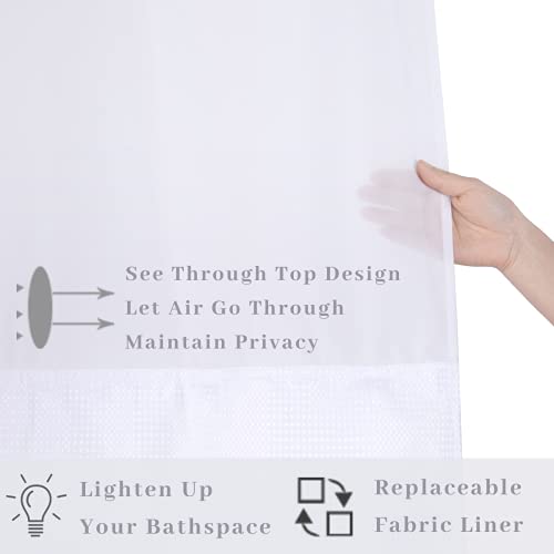 36" W x72“ L Hook Free Fabric Stall Shower Curtain with Polyester Snap-in Liner with Magnets–Hotel Style Top See Through White - color: White, size: 36"W x 72"L (Pack of 1)