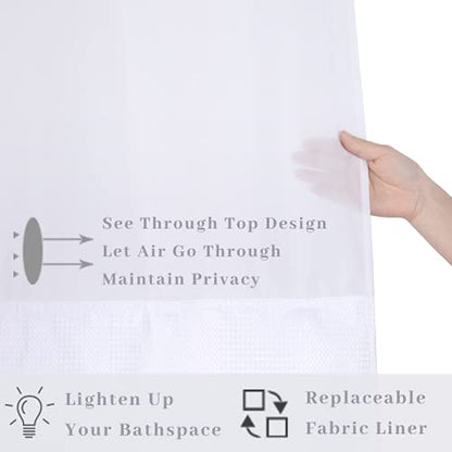 36" W x72“ L Hook Free Fabric Stall Shower Curtain with Polyester Snap-in Liner with Magnets–Hotel Style Top See Through White - color: White, size: 36"W x 72"L (Pack of 1)
