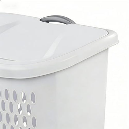 Wheeled Laundry Hamper with Retractable Handle, Plastic Rolling Laundry Basket for Easy Transport, Large 2-Bushel Capacity Clothes Hamper. Suitable for Laundry Rooms, Bathrooms, and Dormitories. White