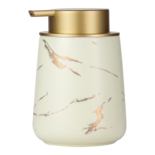 Enra Ceramic Gold Soap Dispenser, 12 oz Modern Liquid Hand Soap Dispenser for Bathroom Kitchen with Easy-to-Press(Gold Liquid Type-Beige) - color: Gold Liquid Type-beige
