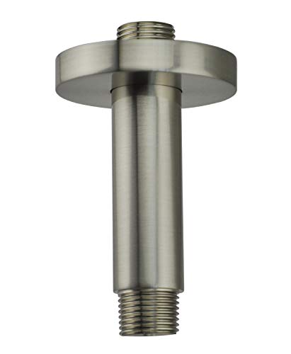 Shower Arm and O-Ring Flange, 3 inch, Solid Brass, Round, Both Soldered 1/2 NPT Tapered Threads, Straight Shower Arm Extension, Ceiling Shower Head Arm for Rainfall Shower (PVD Brushed Nickel) - color: Brushed Nickel PVD