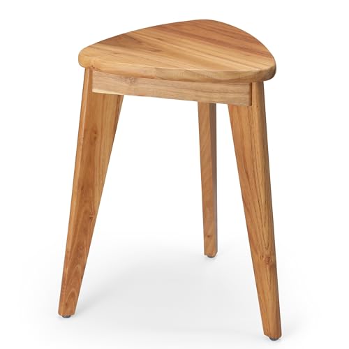 Teak Shower Stool, 17'' Shower Foot Rest for Shaving Legs, Waterproof Teak Shower Seat, Corner Shower Bench, Wooden Step Bench, Organizer Stool, Plant Stand for Living Room Bathroom - size: 17"H
