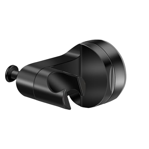 Suction Cup Shower Head Holder Wall Mount, Removable Handheld Shower Head Holder with Side Hook, Adjustable Vacuum Suction Shower Wand Holder (Black) (Black) - color: Black