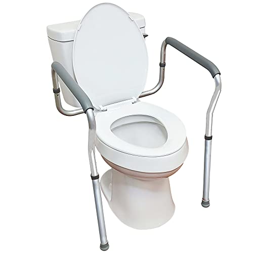 Carex Toilet Safety Rails, Adjustable and Detachable Toilet Safety Frame with Handles for Elderly, Handicap, or Disabled, Heavy-Duty Non-Slip Bathroom Grab Bar, with Padded Handles and Aluminum Frame