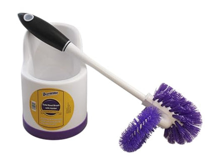 Toilet Brush and Holder Set with Under Rim Cleaner – Compact Bathroom Cleaning Brush with Stiff Bristles and Hygienic Plastic Stand – Deep Cleaning Toilet Bowl Brush System