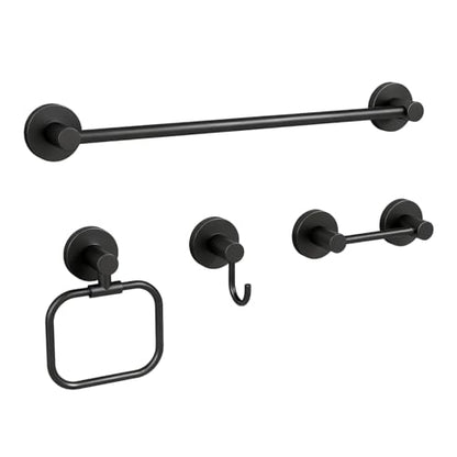 4-Piece Bathroom Set with Privot Toilet Paper Holder | All-in-One Wall Mounted Hardware Combo, Matte Black - size: 4-Wall mounted