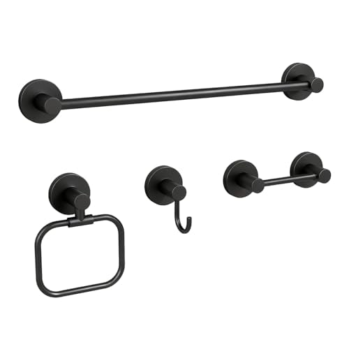 4-Piece Bathroom Set with Privot Toilet Paper Holder | All-in-One Wall Mounted Hardware Combo, Matte Black - size: 4-Wall mounted
