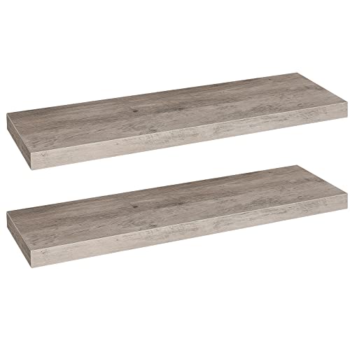HOOBRO Floating Shelves for Wall, Wall Mounted Shelf Set of 2, 31.5" Hanging Shelf with Invisible Brackets, for Wall Decor Storage in Bathroom Bedroom Kitchen Living Room Office, Greige BG80BJP201 - color: Greige, size: 31.5 Inches