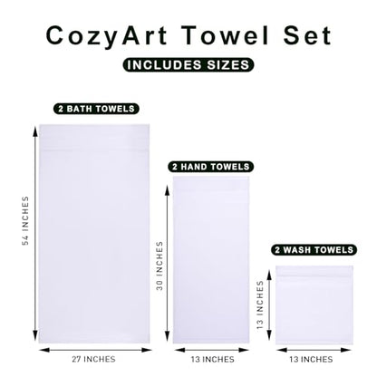 COZYART Bath Towel Set 6 PCS, Luxury White 100% Turkish Cotton 650GSM | Soft Absorbent Quick Dry, OEKO‑Tex 100 Cert. Zero Twist Ring Spun Cotton, Plush Fluffy, Breathable Hotel Quality Towels Set - color: White