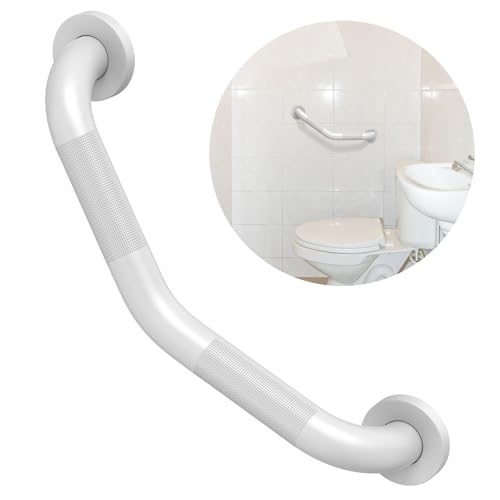 16 Inch Angled Grab Bar, ZUEXT Anti Slip Shower Grab Bar Handles, White Stainless Steel Knurled Bathroom Balance Bar, Safety Hand Rail Support for Handicap Elderly Injury Senior - 1.25" Diameter - color: White, size: 16 Inch - 1 Pack