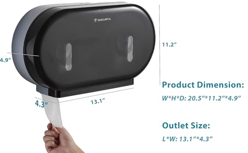 Twin Jumbo Toilet Roll Dispenser: Double 9 Inch Paper Holder Wall Mount with Key Lock for Commercial Office & Public Restrooms, Design by Modunful MD-902-Black - color: Black, size: 2 Rolls