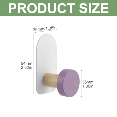 5Pcs Self Adhesive Hooks, Wooden Coat Hook in Animal Shapes, Multi Purpose Stick on Hooks Holder Wall Hook Door Hooks for Tea Towel Coat Kitchen Bathroom(Macaron Round)