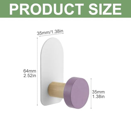 5Pcs Self Adhesive Hooks, Wooden Coat Hook in Animal Shapes, Multi Purpose Stick on Hooks Holder Wall Hook Door Hooks for Tea Towel Coat Kitchen Bathroom(Macaron Round)