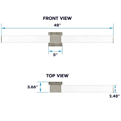 LUXRITE LED Bathroom Vanity Light Fixtures Square 48 Inch Brushed Nickel 5 CCT 2700K-5000K Selectable Over Mirror Vanity Lights Modern Wall Light Bar 38W 2800 Lumens CRI 90 Dimmable Damp Rated ETL