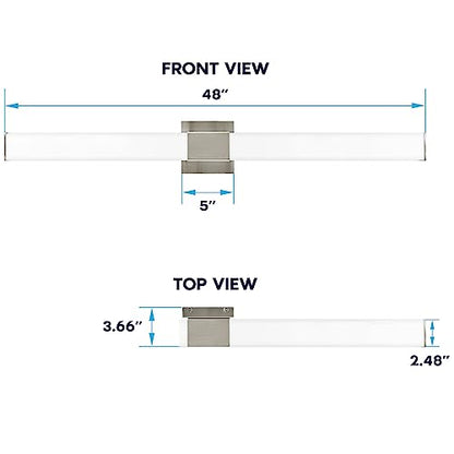 LUXRITE LED Bathroom Vanity Light Fixtures Square 48 Inch Brushed Nickel 5 CCT 2700K-5000K Selectable Over Mirror Vanity Lights Modern Wall Light Bar 38W 2800 Lumens CRI 90 Dimmable Damp Rated ETL