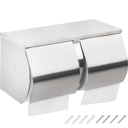 Desyeryamimi Double Roll Toilet Paper Holder Dispenser with Shelf Storage | Commercial 2-Roll Side by Side Stainless Steel Toilet tissue Holder/Dispenser Wall Mount for Bathroom/Restroom-Brushed Finish