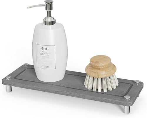 Kitchen Sink Caddy, Diatomite Water Absorbing Stone Tray, Grey | Bathroom Vanity & Countertop Organizer, Ideal Faucet Drying Mat, Coaster, Soap Dish & Sponge Dispenser Holder - color: Grey
