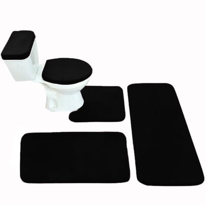 Madeals Memory Foam Long Bathroom Rug Set 5 Piece with Toilet Lid Cover and Tank Cover Set Black - color: Black, size: 20"x46"/20"x32"/Contour/Lid Cover/Tank Cover