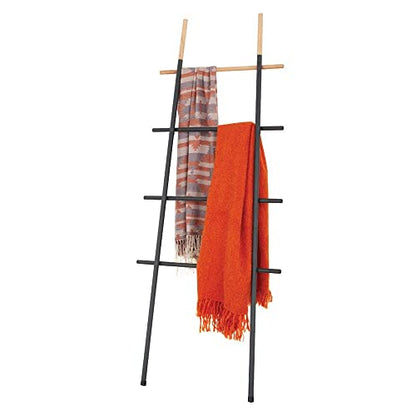 Freestanding Towel Ladder Rack, Space Saving, No-Scratch Wood, for Household Use (Black) - color: Black