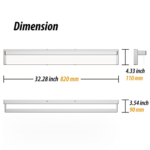 LED Bathroom Vanity Light Fixture Over Mirror 32.3 inch Modern Rectangle Finishing Bath Vanity Lighting Bar 4000K Daylight Wall Sconce (Chrome) - color: Chrome, size: 32 inch
