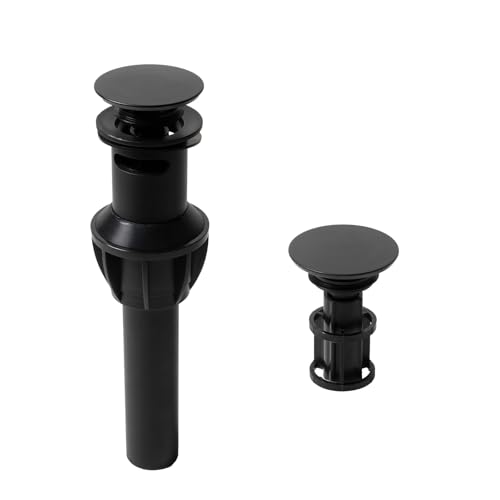 Bathroom Sink Drain with Overflow, Bathroom Sink Stopper for Vanity Vessel Sink,Universal Rapid Draining Plastic Pop-up Sink Drain with Anti-Clog Strainer, Matte Black - color: Matte Black