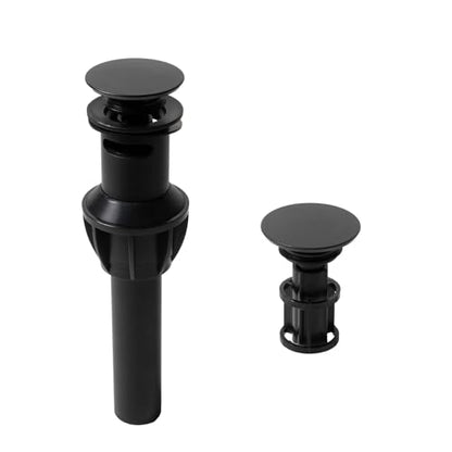 Bathroom Sink Drain with Overflow, Bathroom Sink Stopper for Vanity Vessel Sink,Universal Rapid Draining Plastic Pop-up Sink Drain with Anti-Clog Strainer, Matte Black - color: Matte Black