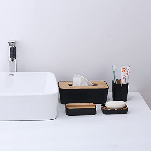 2 Pack Bamboo Soap Dish, Self-Draining Soap Box, Wooden Bamboo Bar Soap Holder for Shower, Bathroom, Kitchen, Bathtub, Bar Sink (White and Black) - color: White and Black