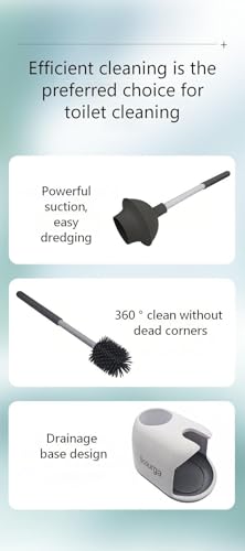 Toilet Plunger and Brush Set Heavy Duty Toilet Plunger with Long Handle, Sturdy Toilet Brush Holder Combo, This toilet pump also Bathroom Cleaning Tools Kit for Sink, Shower Drain, Floor Drain