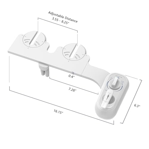 Left Hand Bidet Attachment for Toilet - Control Panel on Left Side - Self-Cleaning Dual Nozzle for Front and Rear Wash,Non-Electric Adjustable Water Pressure, Water Bidet Toilet Seat Attachment - color: White handle