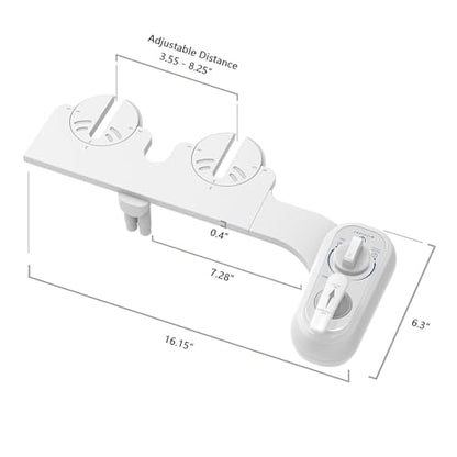 Left Hand Bidet Attachment for Toilet - Control Panel on Left Side - Self-Cleaning Dual Nozzle for Front and Rear Wash,Non-Electric Adjustable Water Pressure, Water Bidet Toilet Seat Attachment - color: White handle