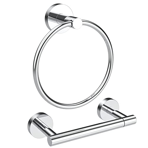 RARXTR Polished Finish Toilet Paper Holder & Towel Ring SUS304 Stainless Steel 2pc Bathroom Hardware Set with Double Post Pivoting Toilet Paper Roll Holder Wall Mount & Bathroom Towel Holder Set - color: Polished, size: 2-Piece