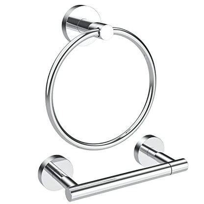 RARXTR Polished Finish Toilet Paper Holder & Towel Ring SUS304 Stainless Steel 2pc Bathroom Hardware Set with Double Post Pivoting Toilet Paper Roll Holder Wall Mount & Bathroom Towel Holder Set - color: Polished, size: 2-Piece