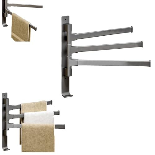 180° Swivel Towel Rack, Thicken 1-4 Arm Towel Bar, No Drill Towel Rack, Space Saving Wall Mounted Towel Holder with Hook, Swing Out Towel Hanger for Bathroom Kitchen Use (3 Arm) - color: 3 Arm