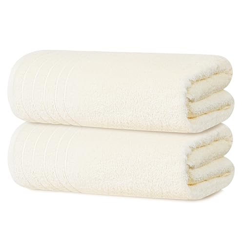 2 Piece Extra Large Bath Sheets 35 x 70 Inches, Cream | 100% Cotton, Larger & Lighter Weight, Quicker to Dry, Super Soft & Absorbent, Oversized Bath Towels - color: Cream