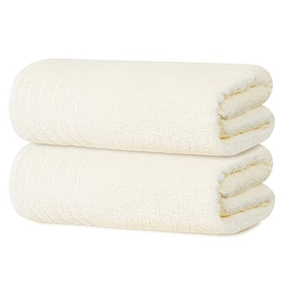 2 Piece Extra Large Bath Sheets 35 x 70 Inches, Cream | 100% Cotton, Larger & Lighter Weight, Quicker to Dry, Super Soft & Absorbent, Oversized Bath Towels - color: Cream