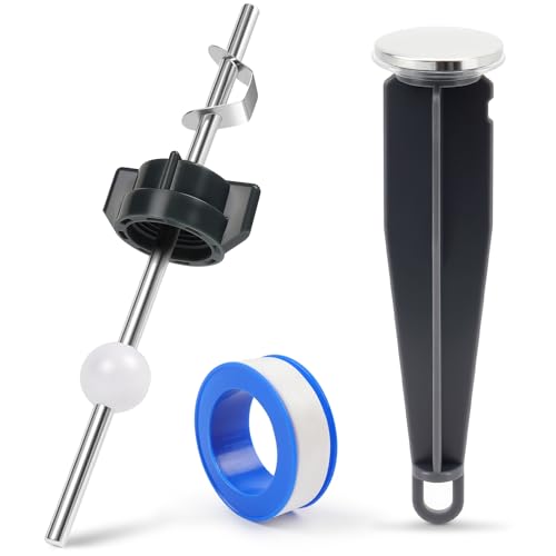 2Pcs Sink Drain Parts, Lavatory Pop Up Center Assembly with Plug, Bathroom Sink Pivot Ball Rod Replacement with 18MM Ball, Pop up Stopper 4‑7/8" Tall, 1‑1/4" Cap Dia - size: 18mm ball+ plug