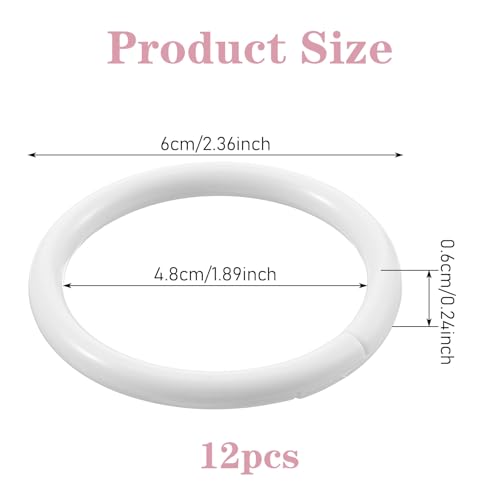 Mabor 12 Pack White Shower Curtain Hooks, Plastic Snap Rings with No-Slip Closure, Round Shower Rings for Standard Bathroom Rods - color: White