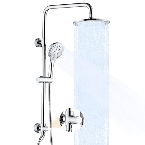 BRIGHT SHOWERS Rain Shower Heads System Including Rainfall Shower Head and Handheld Shower Head with Height Adjustable Holder, Solid Brass Rail, 60 Inch Long Stainless Steel Shower Hose, Chrome - color: chrome plated, size: 1.8 Gallon Per Minute
