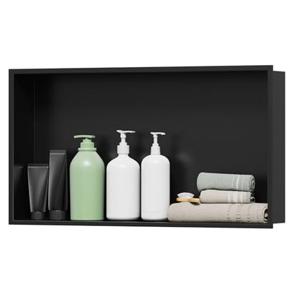 Shower Niche 24"×12" No Tile Needed, Matte Black Recessed Wall Niche, Stainless Steel, Waterproof Rust Resistant, 4in Deep for Bathroom Shower Room - size: 24"W x 12"H x 4"D