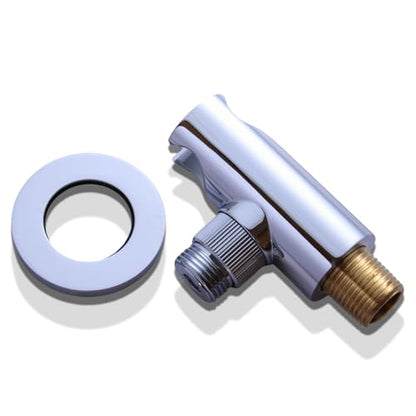 Bathroom Brass Round Wall Mount Water Supply Elbows with On/Off Flow Control Bracket Handheld Shower Head Holder, Chrome - color: Chrome