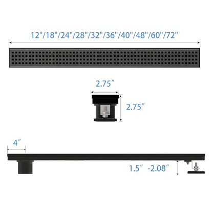 32 Inch Offset Linear Shower Drain,Black SUS304 Stainless Steel | Offset Side Outlet,Matte Black,Easy to install,ADA Barrier-Free,Tile-In Grate,Hair Catcher,Leveling Feet,Complete Install Kit - color: Matte Black, size: 32 inch