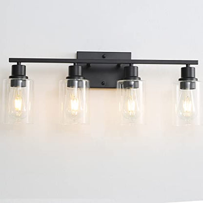 Bathroom Vanity Light Fixtures, 4-Light Matte Black Bathroom Lights, Wall Sconces with Clear Glass Shade for Hallway Farmhouse Bedroom Living Room - color: Black 4-Light