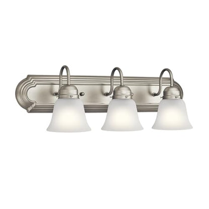Kichler 24" 3-Light Vanity Bath Light in Brushed Nickel, Modern Bathroom Light with Clear Satin Etched Glass, (24" W x 8" H), 5337NIS - color: Brushed Nickel, size: 24"