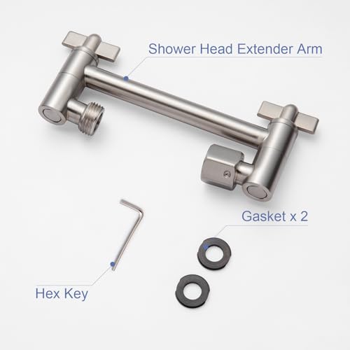 OFFO Shower Head Extension Arm, 6 in Shower Extension Arm with Locking Nut, Adjustable Shower Extender, G1/2 Connector for Fixed Shower Head & Handheld Showerhead, Brushed Nickel - color: Brushed Nickel, style: 6 in